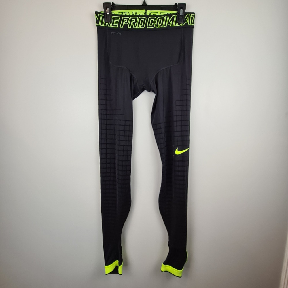 Nike Pro Combat Hyperstrong Compression Tights Mens XL Tall Black Volt FLAW